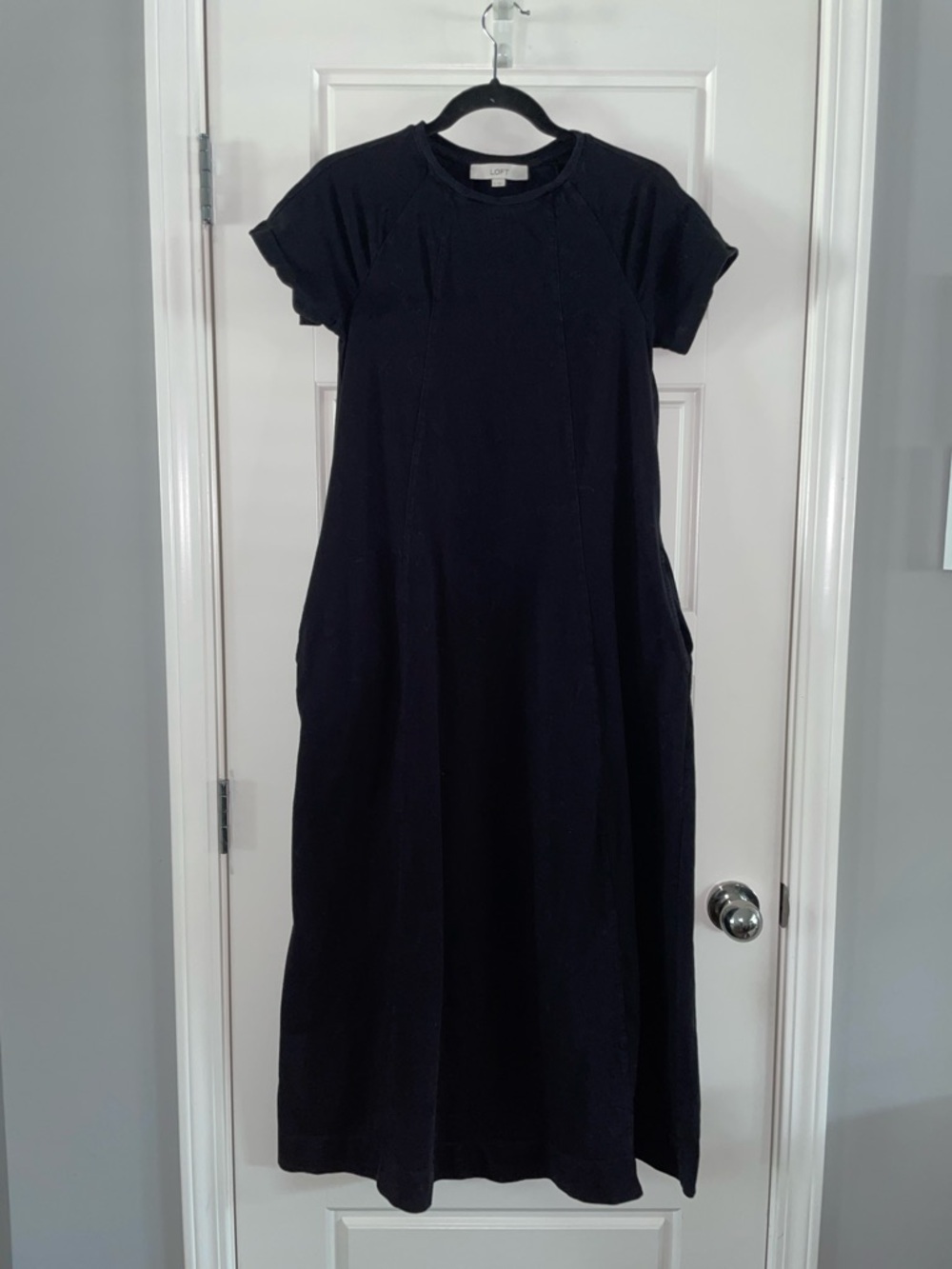 LOFT Black Short-Sleeve Maxi Dress with Pockets